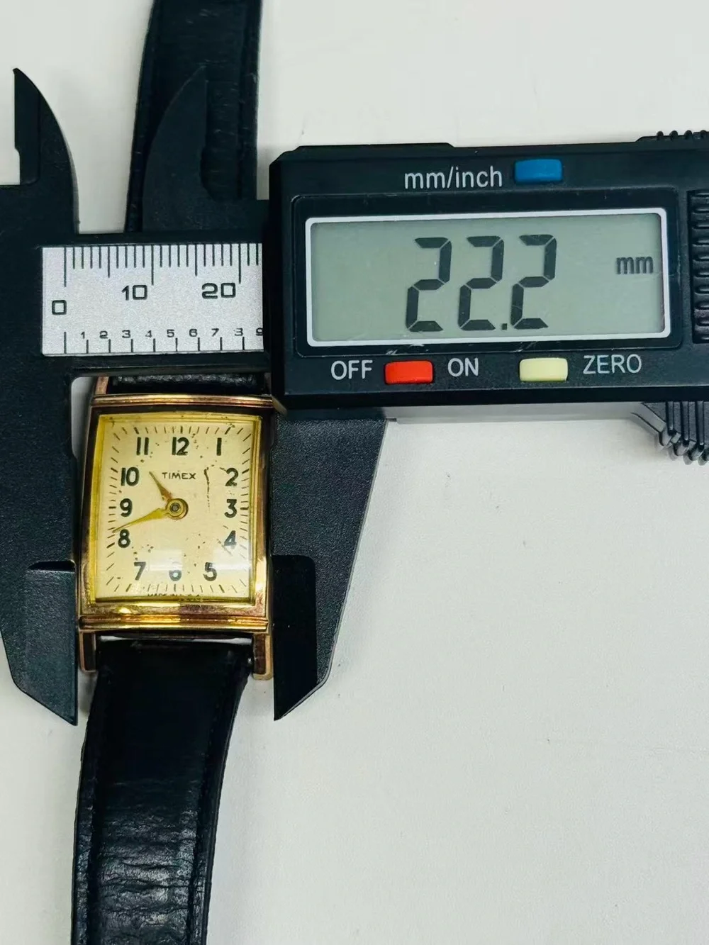 Vintage Timex Ladies Manual Wind Gold Tone Rectangular Watch Black Strap Running